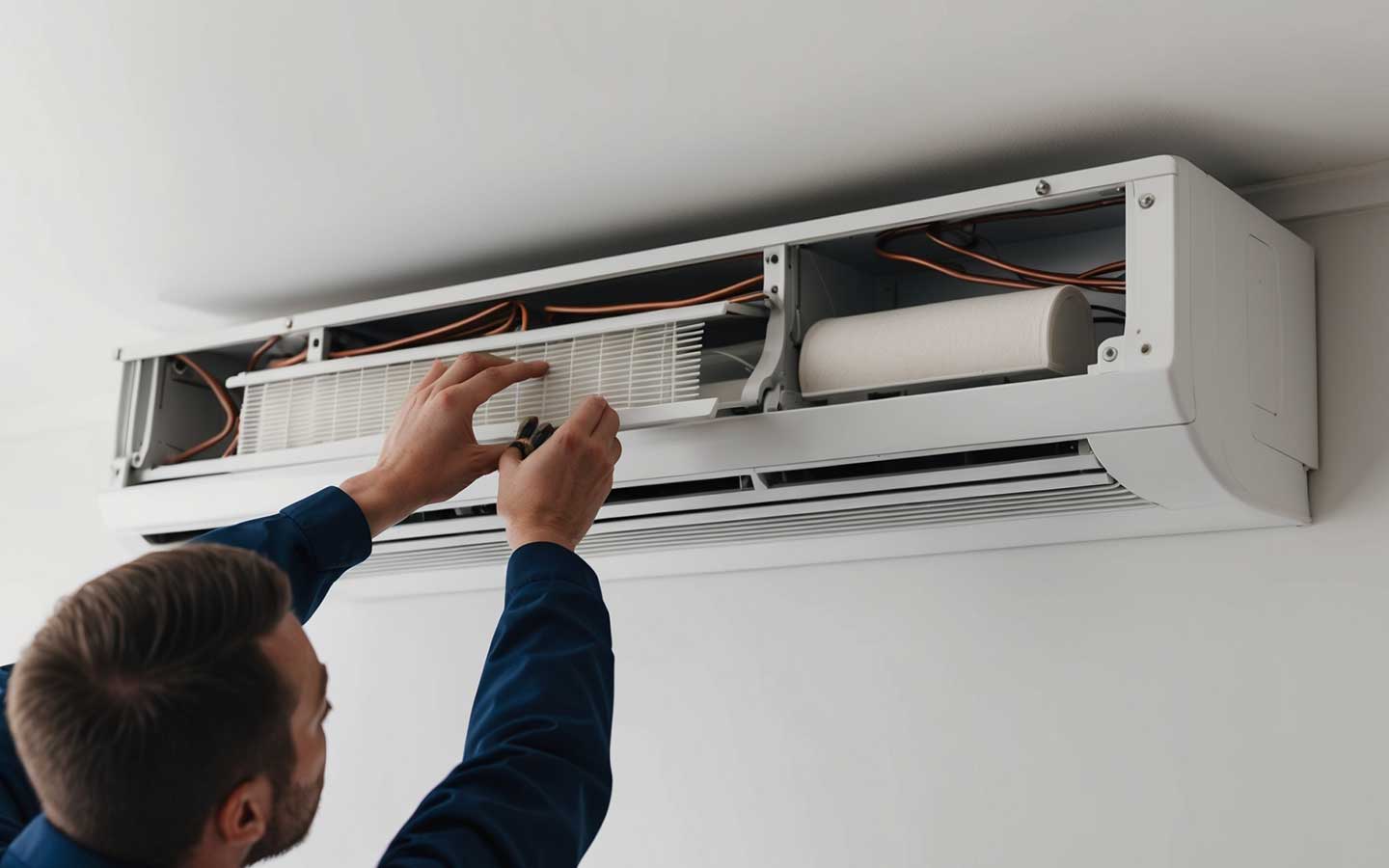 Ductless mini split installation in a modern residential living room in Sacramento, CA, by American Energy Heat & Air.