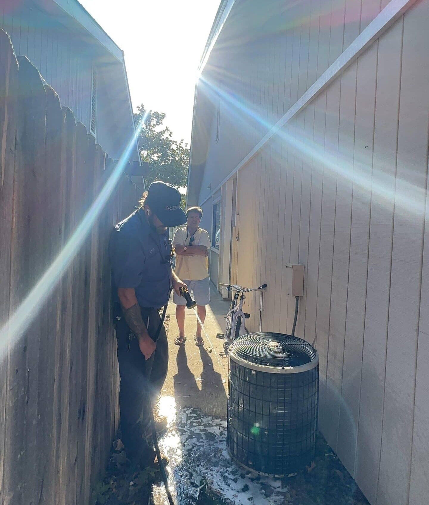 Heat Pump Installation & Maintenance Services | American Energy Heat & Air Professional heat pump installation in a residential Folsom, CA home by American Energy Heat & Air. Featuring modern heat pump units with precise installation for efficient heating and cooling.