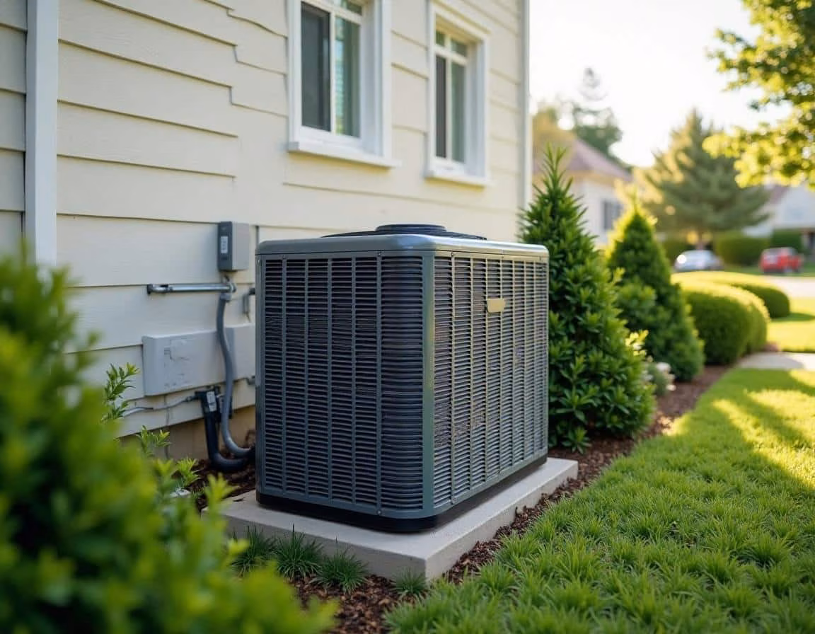 Outdoor HVAC unit beside a landscaped Sacramento area home